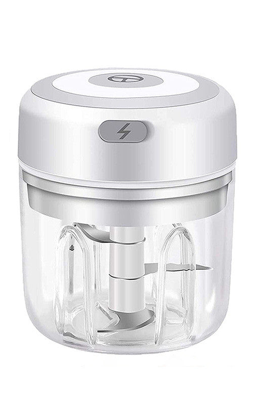 White handheld food chopper on a white background