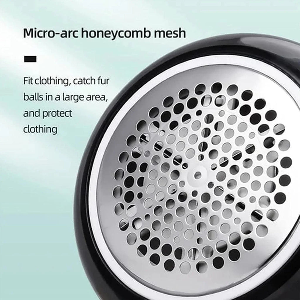 Close-up of a fabric shaver head with micro-arc honeycomb mesh for clothing care